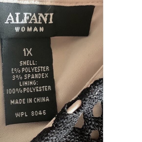 Alfani Black Geo Lace Mesh Overlay Plus Size 1X Sleeveless A-Line Dress - Picture 2 of 9